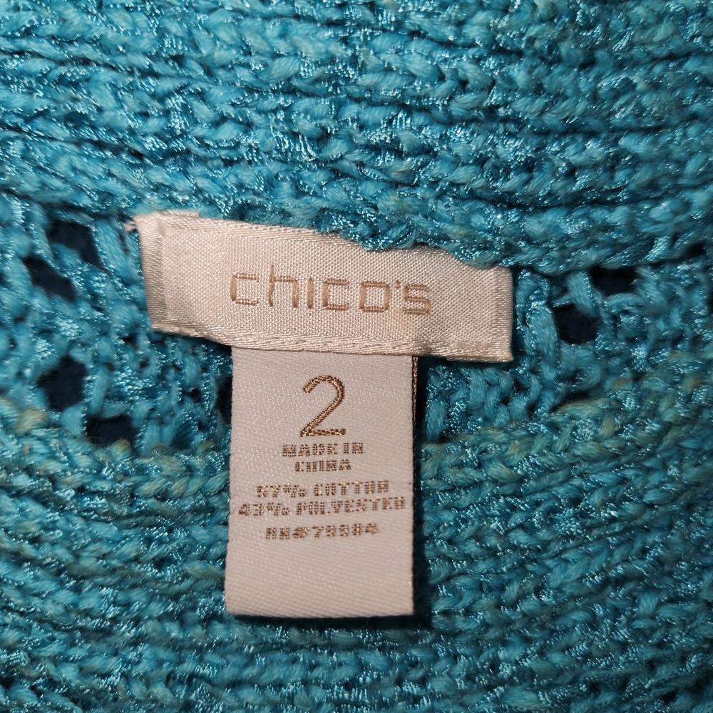 Chico Brand Turquoise Knit Sweater for Women SIZE 2 - Picture 7 of 13